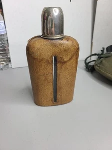 antique faux leather covered glass hip flask W/Silver plated cap/cup - Picture 1 of 11