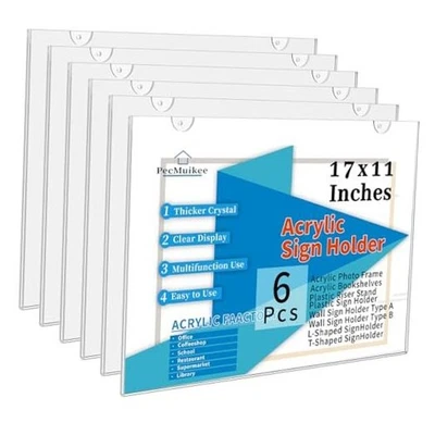  Acrylic Sign Holder 17 x 11 Inch, Wall Mount Sign Holders Clear Clear-6 Pack - Image 1 of 4