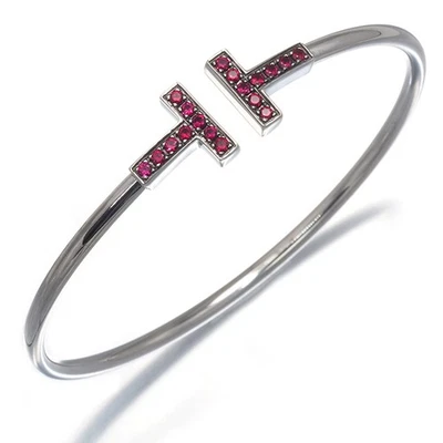 Auth Tiffany&Co. Bracelet Ruby Tiffany T Wire Bangle 18K 750 White Gold - Image 1 of 4