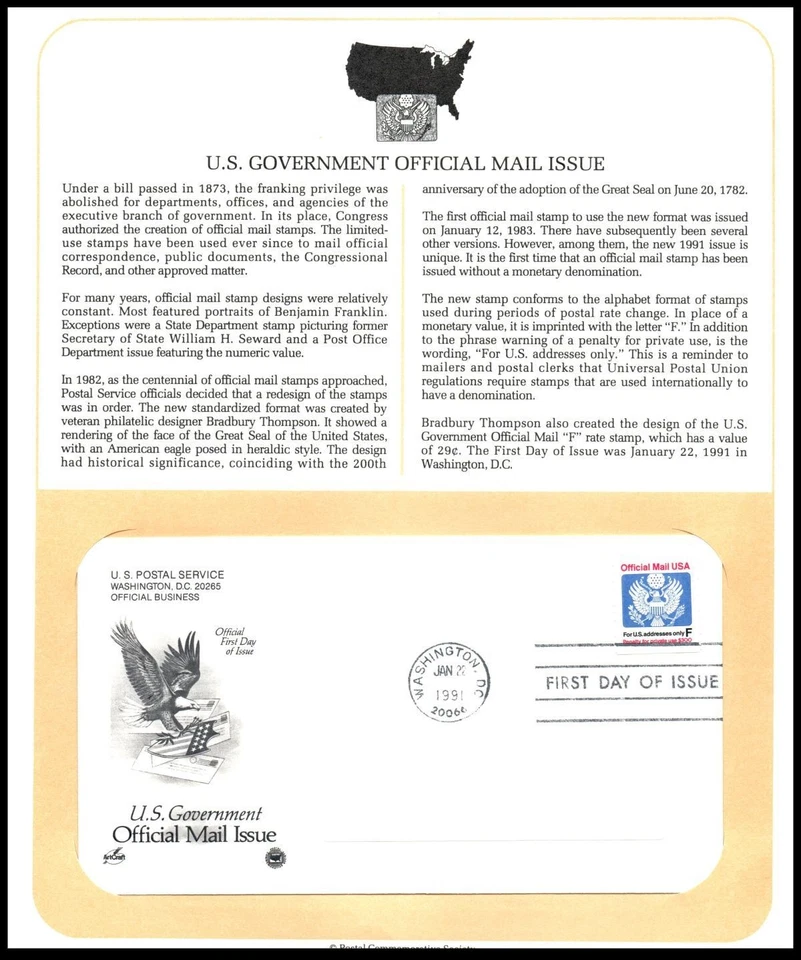1991 Eagle F Rate Sc O144 FDC PCS panel, coil stamp bold eagle patriotic mail - Image 1 of 1