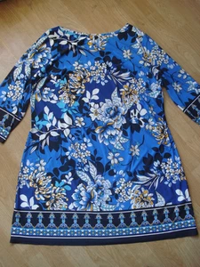 F&F BLUE FLORAL POLY/ELASTANE BUTTON PULLOVER TUNIC UK 22 - Picture 1 of 11