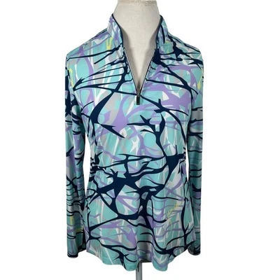 Sunsense by Jamie Sadock 1/4 Zip Golf Top UPF 50+ Colorful Abstract Size M - Image 1 of 4