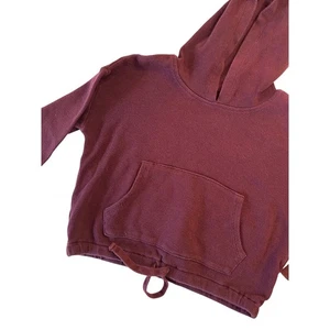 OshKosh Cropped Hoodie Waffle Knit Drawstring Burgundy Size 8 - Picture 1 of 7
