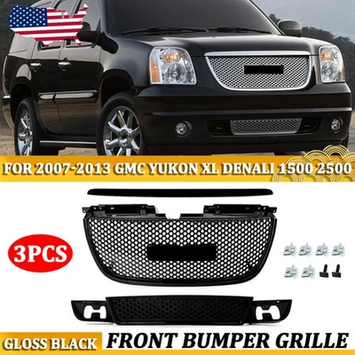 3pcs For 07-14 GMC Yukon Denali Front Hood Molding Trim Upper Lower Grille Grill Foto 1 de 4