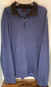 2003 TOMMY HILFIGER Blue/Black Heather Knit 1/4 zip Pullover Men's Size XL VG! - Picture 1 of 12
