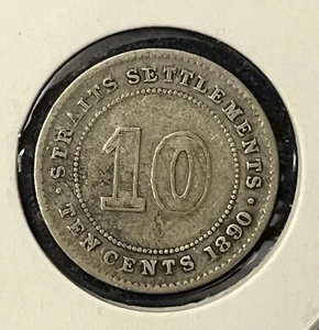 (JC) 10 cents Straits Settlements coin Queen Victoria 1890H - F/VF - Picture 1 of 2