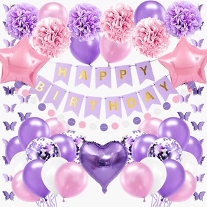 Purple Birthday Party Decorations For Girls Women Butterfly Birthday - Picture 1 of 11