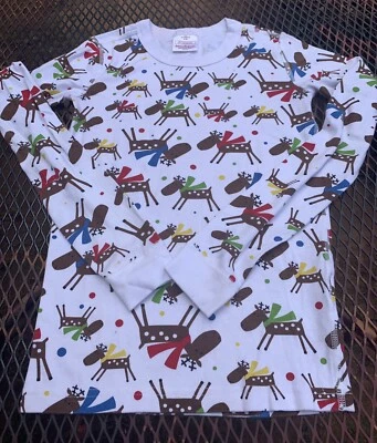 Hanna Andersson Navidad Reno Estampado Manga Larga Ajuste Ajustado Algodón EE. UU. 14/160 cm Foto 1 de 4