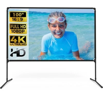 LEABIOLT Projector Screen with Stand,100 Inch Outdoor Projector Screen and Stand - Image 1 of 2