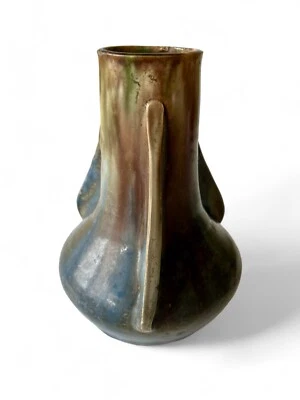 Antique FULPER blue green flambe glaze pottery buttress vase BELGIUM 1910's - Image 1 of 4