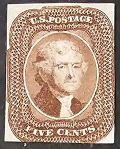 1856 US Scott #12 Type 1 Imperforate Unused NG CV $11,000. Certificate - Picture 1 of 3