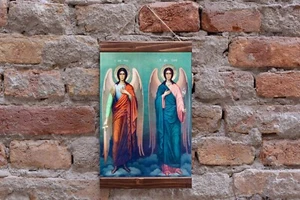 Archangels Michael and Gabriel Orthodox Russian icon Christian Religion Canvas - Picture 1 of 10