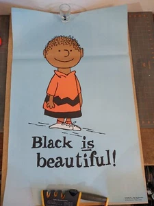 Vtg Black Is Beautiful Charlie Brown Peanuts Poster Franklyn Snoopy Smily Happy - Picture 1 of 4