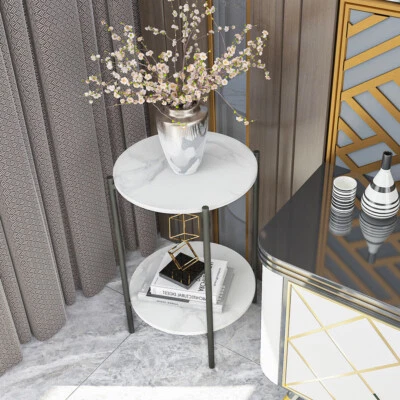 Mesa auxiliar circular de piedra sinterizada pesada sofá lámpara de mesa de esquina soporte para plantas Foto 1 de 4