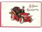 c1912 Thanksgiving Anthropomorphic Turkeys Driving Car Embossed Tuck?s Postcard