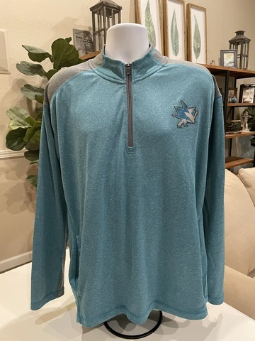 San Jose Sharks Mens 1/4 Quarter Zip Sweater Blue Chest Logo | Size XL Cover