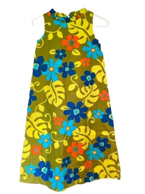 Vtg Hawaiian Shift Dress Green Floral Junior Size 8 60s 70s Floral Blue Orange - Изображение 1 из 4
