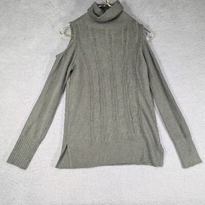 Pink Rose Sweater Womens Size Small Green Cold Shoulder Cable Knit Sweater - Picture 1 of 6