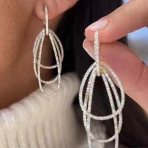 Lab Created Diamond 2Ct Round Women's Drop Dangle Earring 14k 2 Tone Gold Plated - Picture 1 of 3
