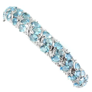 925 Sterling Silver Bangle Pear Swiss Blue Topaz Natural Gemstone Jewelry Gift - Picture 1 of 10