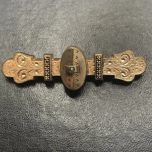 Antique Victorian Gold Filled Flourished Bar Shaped Brooch Pin True Vintage - Picture 1 of 20
