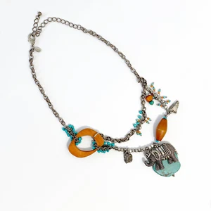 Chicos Turquoise and Elephant Pendant Silvertone Necklace 19" - Picture 1 of 3