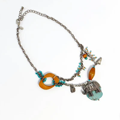 Chicos Turquoise and Elephant Pendant Silvertone Necklace 19" - Image 1 of 3