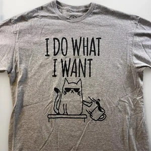 T-Shirt Katze Grafikdruck Kurzarm grau DOM Unisex Large I Do What I Want - Bild 1 von 6