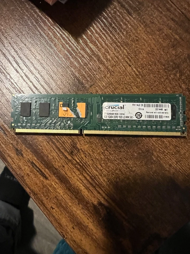 CRUCIAL CT102464BA160B.M16FN 8GB UDIMM PC3-12800 DDR3 1600MHZ RAM 240P A1-9(2) - Image 1 of 1