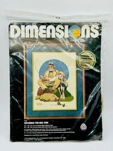 VTG 1981 Dimensions Crewel Embroidery Kit Norman Rockwell Catching the Big One - Picture 1 of 4