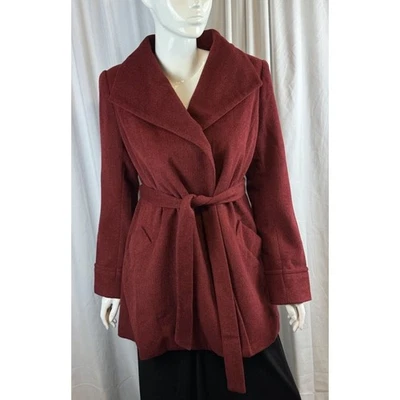 The Limited Burgundy Wool Blend Tie Waist Coat M Cold Weather Academia 59-01 - Image 1 of 4