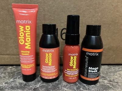 4PC Matrix Haircare Travel Set Mega Sleek + Glow Mania Shampoo Conditioner Mask - Image 1 of 4