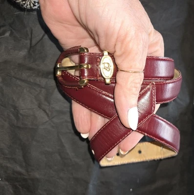 VTG 80s Christian Dior Belt Women Medium Burgandy Cowhide Skinny Gold Logo - Image 1 of 4