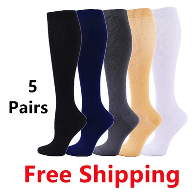 BRANDED 5 Pair Compression Socks Men Women Knee Sport Medical Varicose Edema Stocking