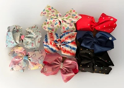 Lot Of 8 JoJo Siwa Bows Large Hair Bows Navy Red Black Pink Print - Image 1 of 4