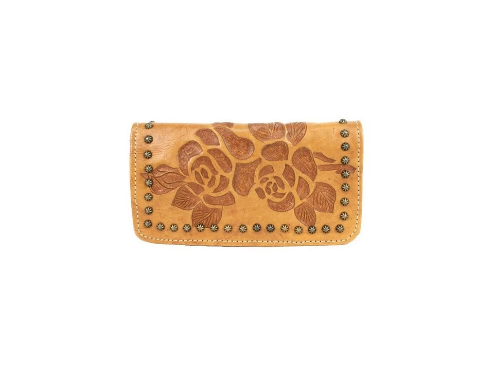 American West Western Wallet Womens Texas Rose Trifold Tan 8015282