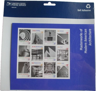 USPS Masterworks Modern American Architecture Sheet Of 12 Stamps 37 cent Sealed - Image 1 of 3