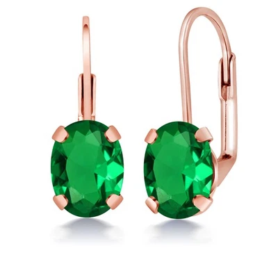 1.00 Ct Oval Green Simulated Emerald Brass Rose Gold Plated Brass Earrings - Image 1 of 4