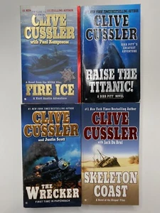 Clive Cussler 4 Book Lot Justin Scott Dirk Pitt Paperback Fire Ice Raise Titanic - Picture 1 of 6