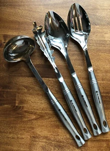Set of 4 LE CREUSET Stainless Steel Revolution Serving Spoons Pasta Fork & Ladle - Picture 1 of 7