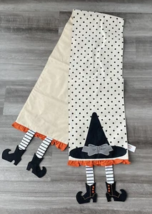 Polka Dot Halloween Table Runner Linen Blend Witch Hat Ivory Black - Picture 1 of 5
