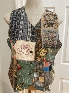 Vintage River tragbare Kunstweste Patchwork Blumenmuster kariert 100 % Baumwolle gefüttert M neu mit Etikett - Bild 1 von 18