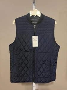 Men's Zara Man Vest Size M Navy Blue Quilted - Picture 1 of 5