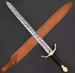 Handmade Damascus Steel Double Edge Viking Sword Battle Ready Sword With Sheath - Picture 1 of 5