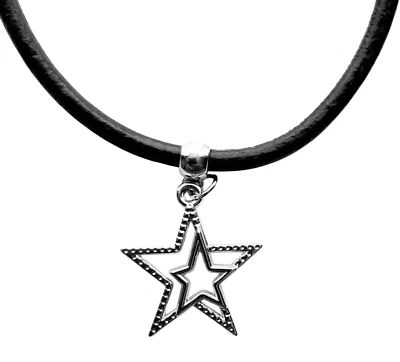 Collana con Stella Argento in corda nera tipo caucciu e ciondolo stelle da Donna - Immagine 1 di 4