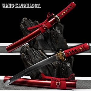 22''Red Tanto T10 Steel Clay Tempered Mini Katana Sword Short Knife Self-defense - Picture 1 of 14