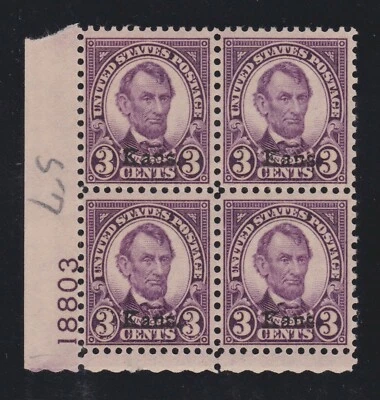 US 661 3c Lincoln Kansas Overprint Mint LL Plate #18803 Block F-VF OG H SCV $250 - Image 1 of 2