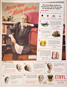 Anuncio impreso Ethyl Corporation 1945 9x12 Match Wits Monty Woolley War Quiz Segunda Guerra Mundial - Imagen 1 de 1