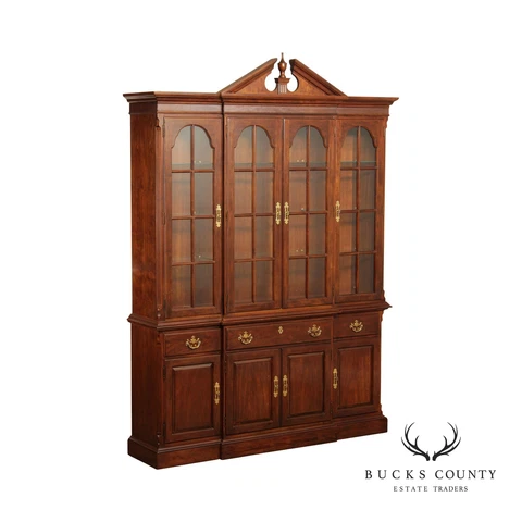 Drexel Heritage Vintage Cherry Lighted Breakfront China Display Cabinet Cover