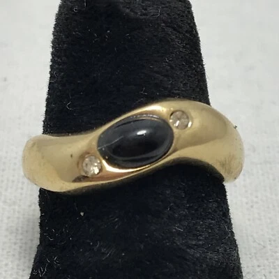 Anillo Vintage Chapado en Oro 18K GE Caboshon Negro y Cristal Diseño Delicado Talla 6 Foto 1 de 4